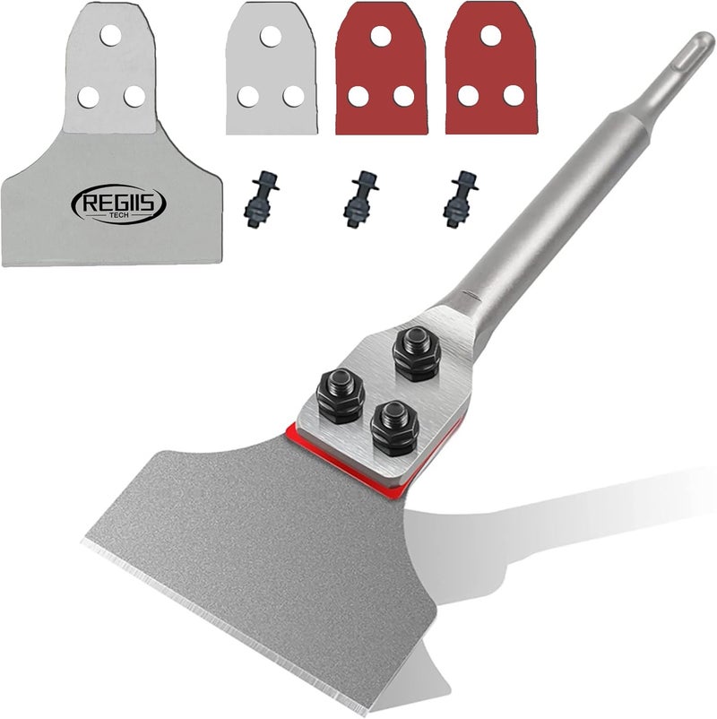 Regiis Tech SDS Plus Floor Scraper 5 in. x 12 in. Wide Tile Flooring Adhesives Remover, Thinset Removal Tool Chisel Bit with Spare Blades for Rotary Hammer Drill - Image 1